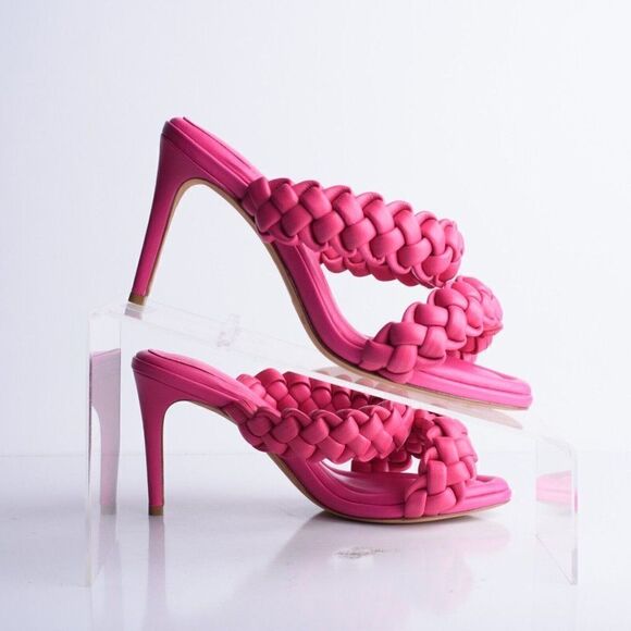 Alexandre Birman Womens Francis Braided Leather Mules Heels Pink EU 37 US 6 Rosa - Picture 7 of 9